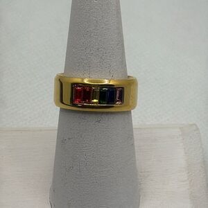 NWOT Size 8 Titanium band with rainbow flag stones